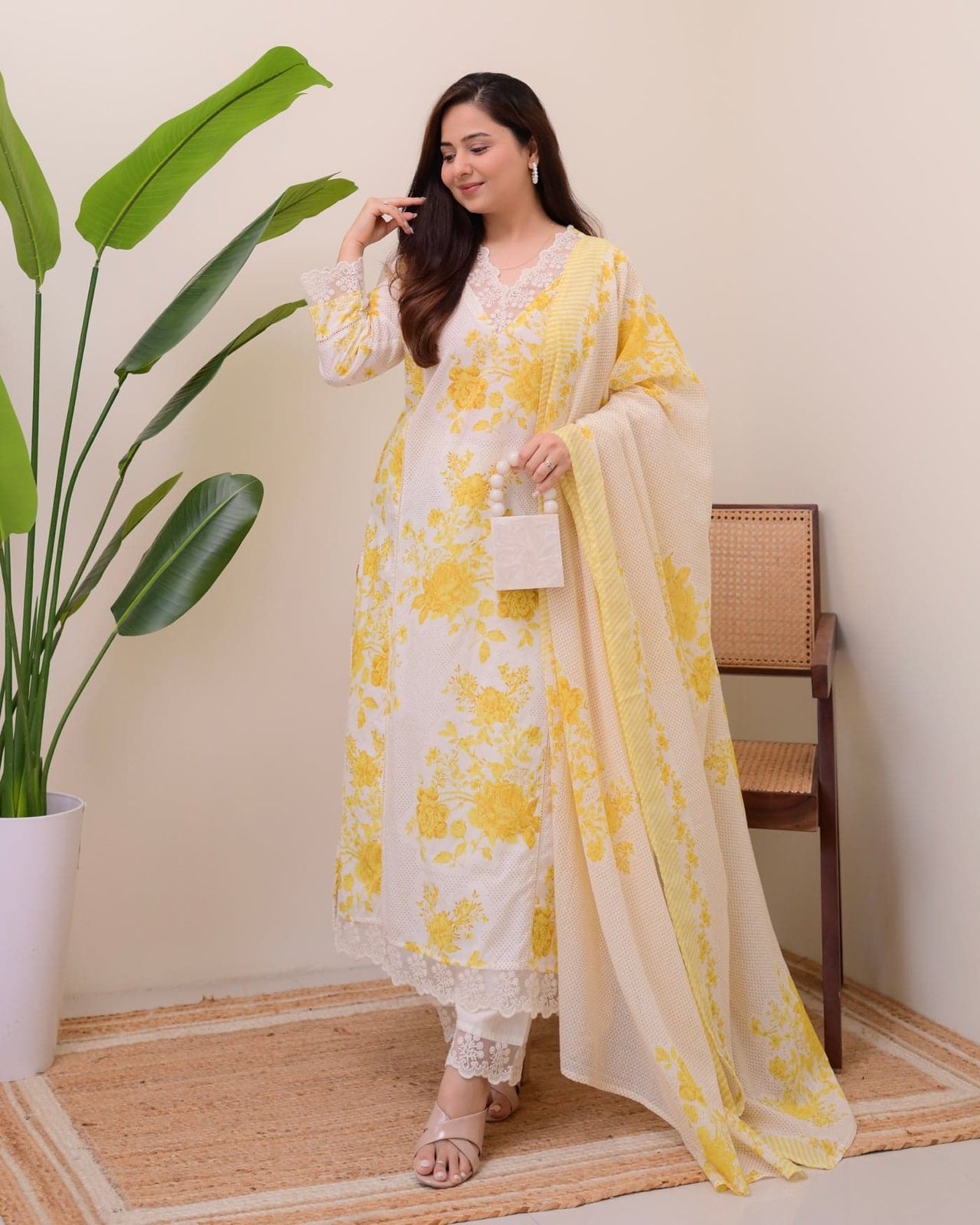 Yellow  Printed Straight long kurti Set