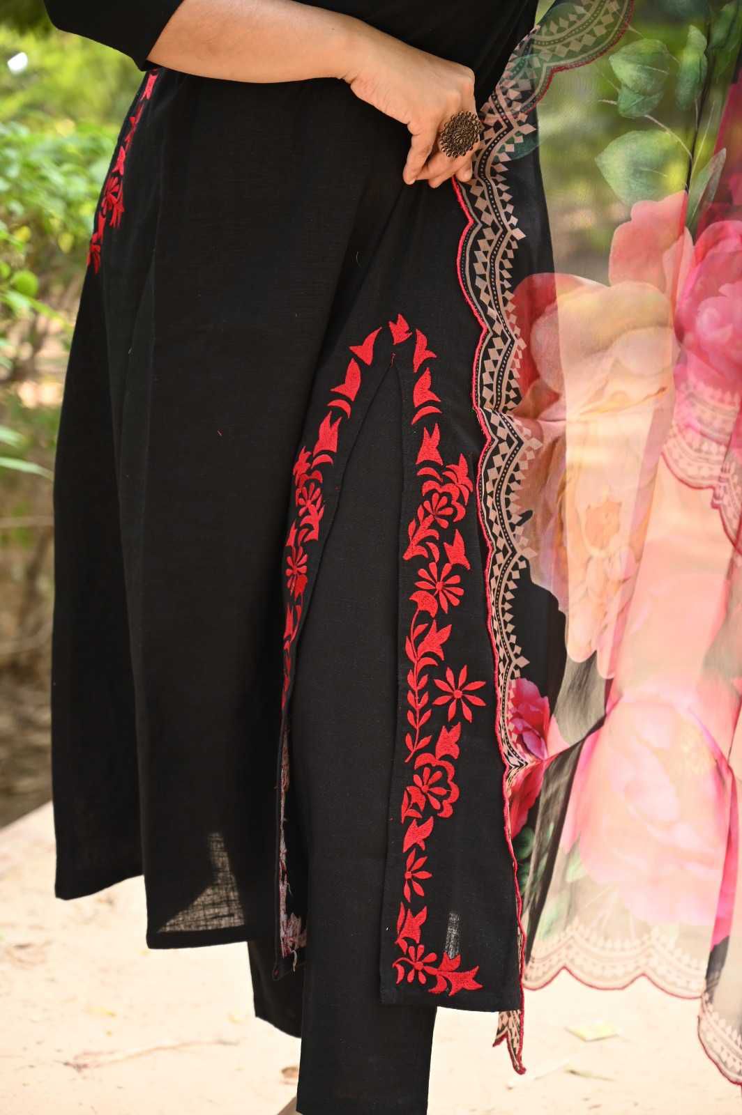 Black Embroidery Buta Suit Set