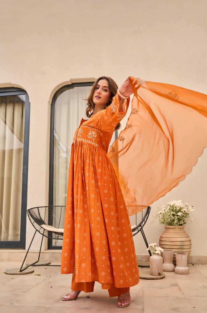 Orange  Anarkali kurti Set