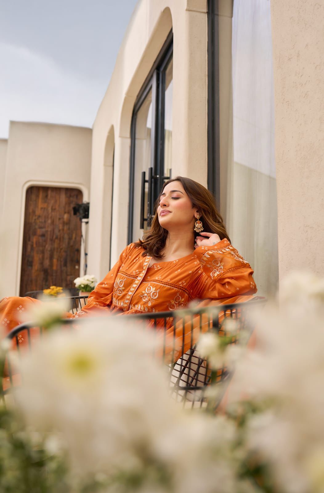 Orange  Anarkali kurti Set