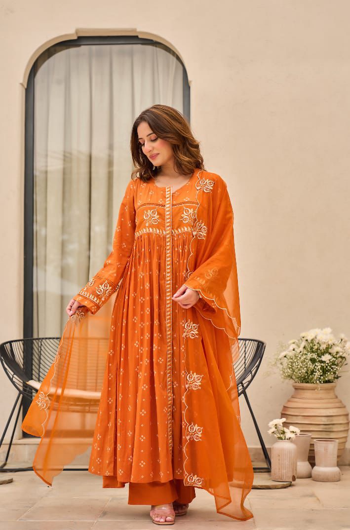 Orange  Anarkali kurti Set