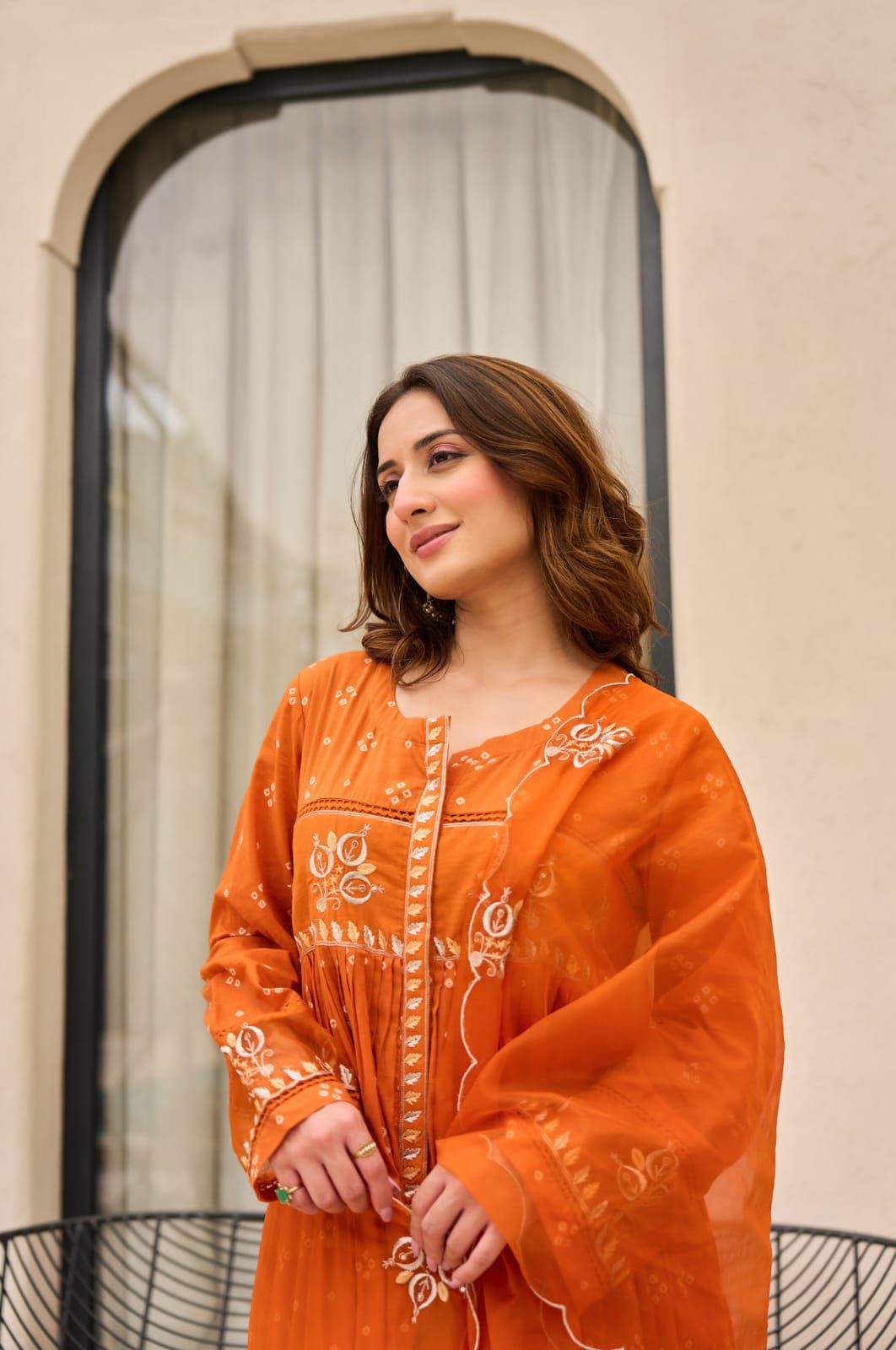 Orange  Anarkali kurti Set
