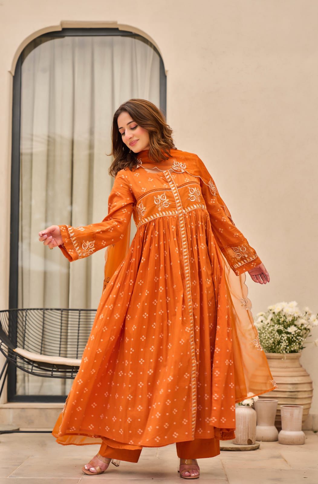 Orange  Anarkali kurti Set