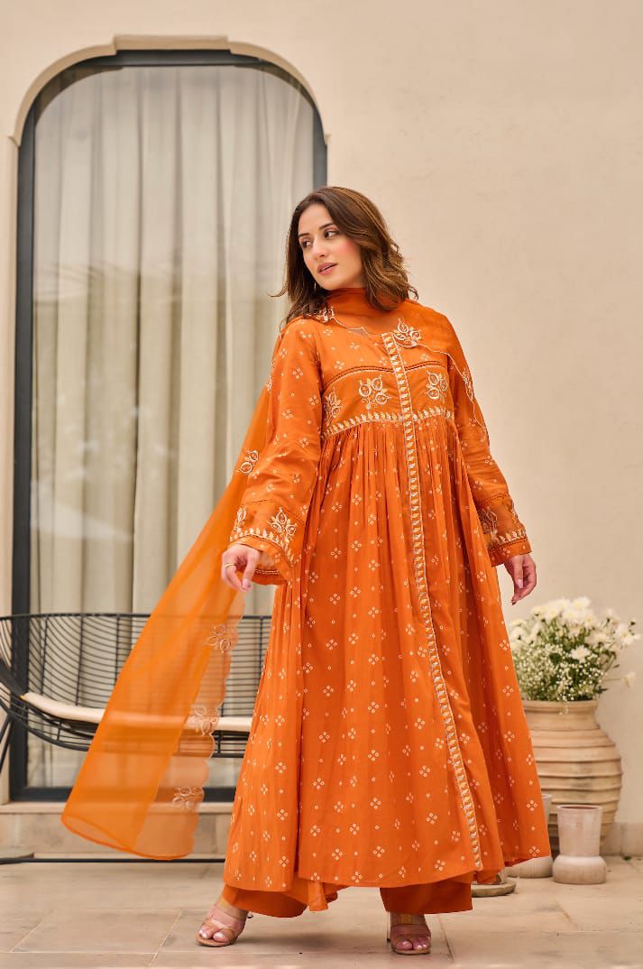 Orange  Anarkali kurti Set