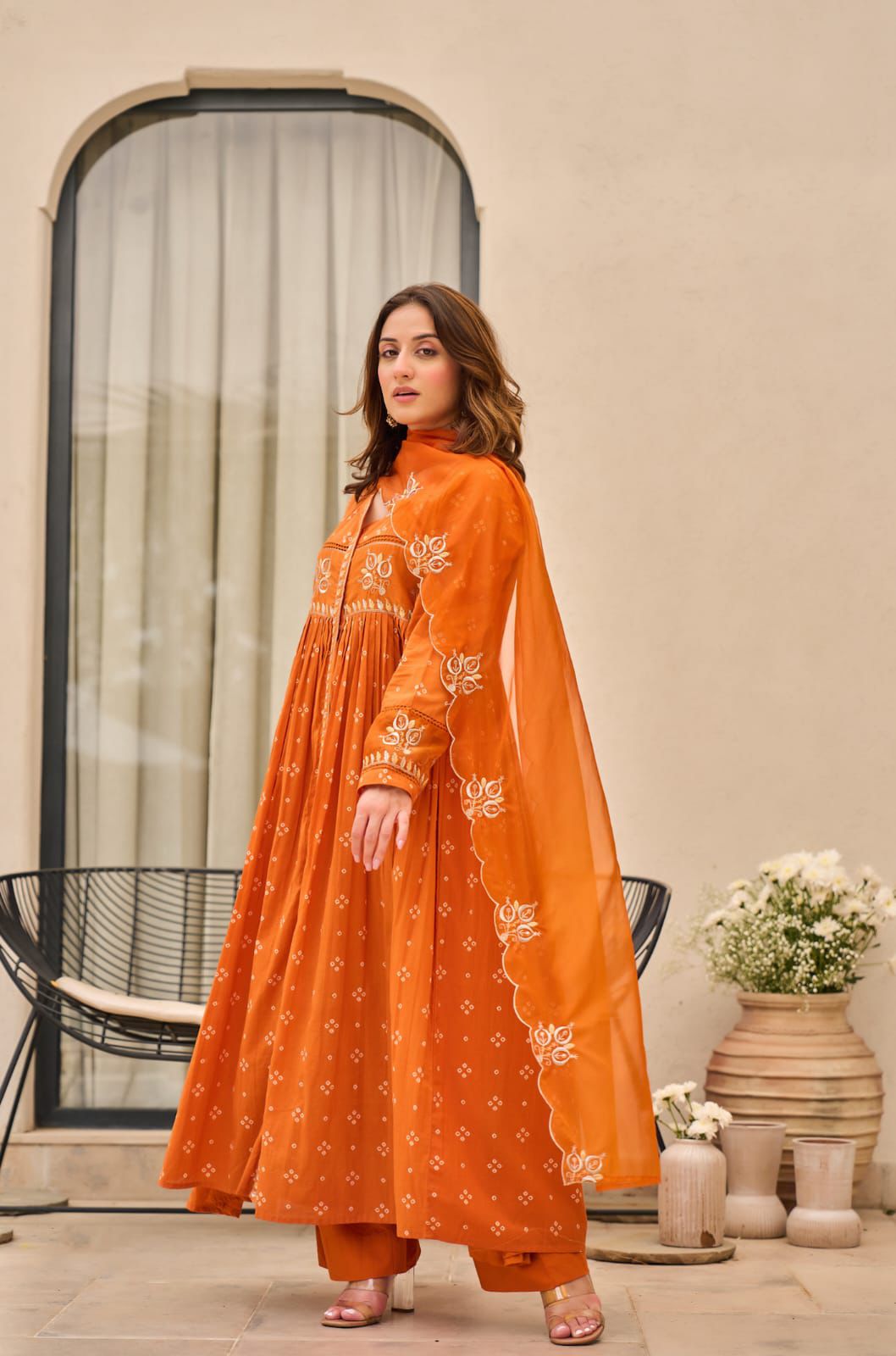 Orange  Anarkali kurti Set