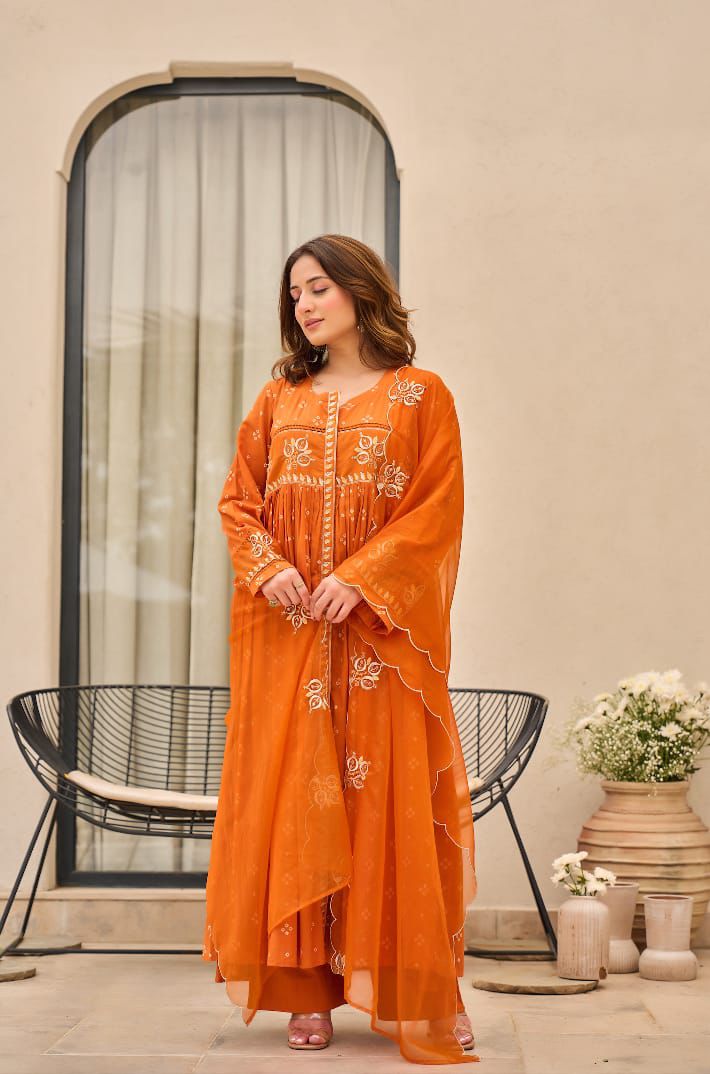 Orange  Anarkali kurti Set