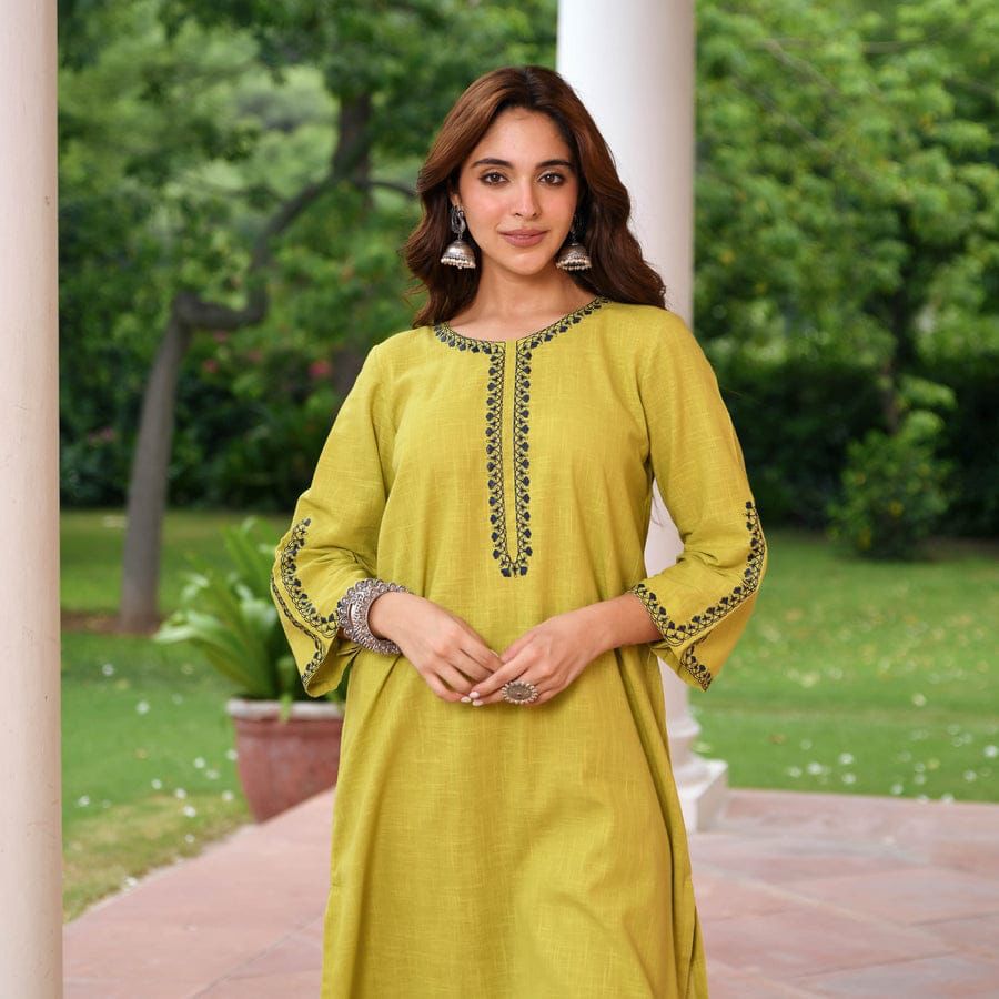 Yellow stright kurti set