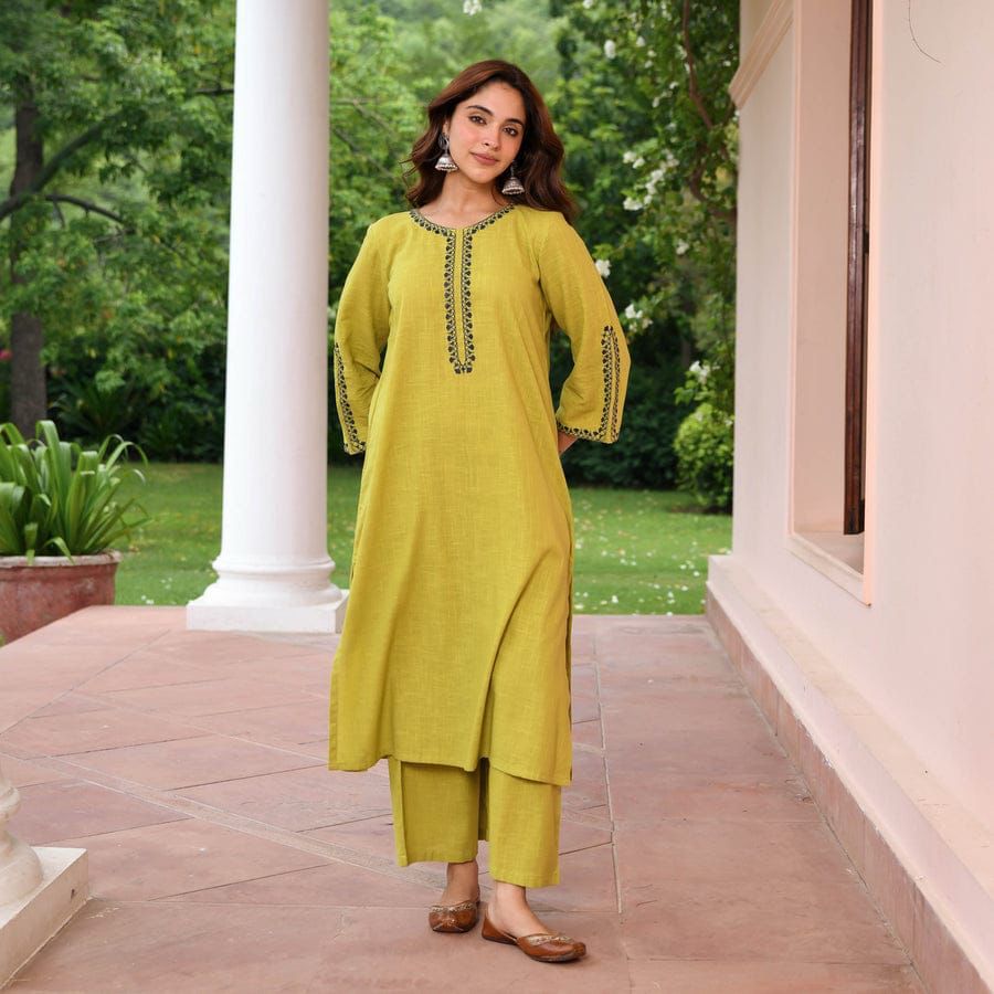 Yellow stright kurti set