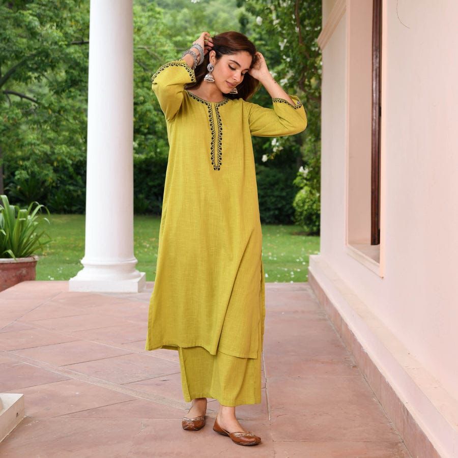 Yellow stright kurti set