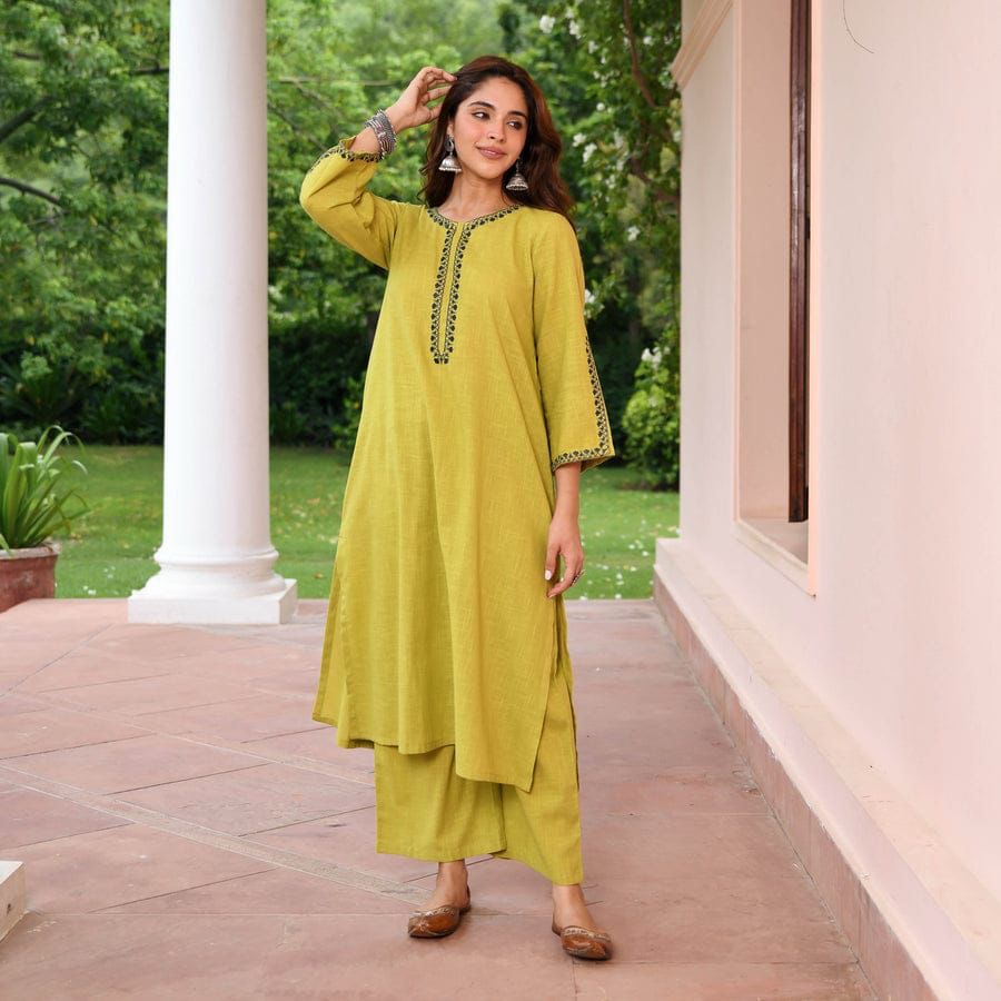 Yellow stright kurti set