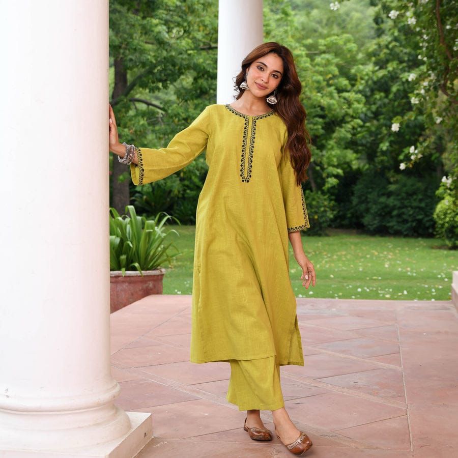 Yellow stright kurti set
