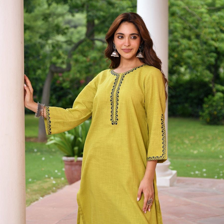 Yellow stright kurti set