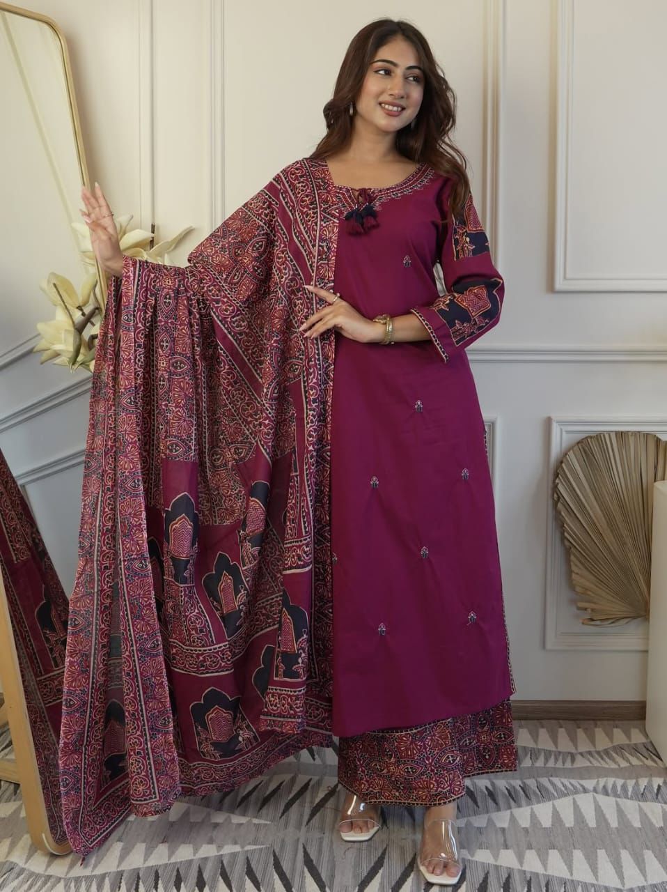 Purple Printed Pure fine Cotton fabric Suit Set