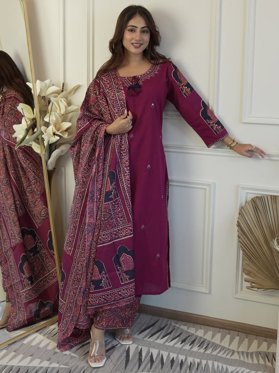 Purple Printed Pure fine Cotton fabric Suit Set
