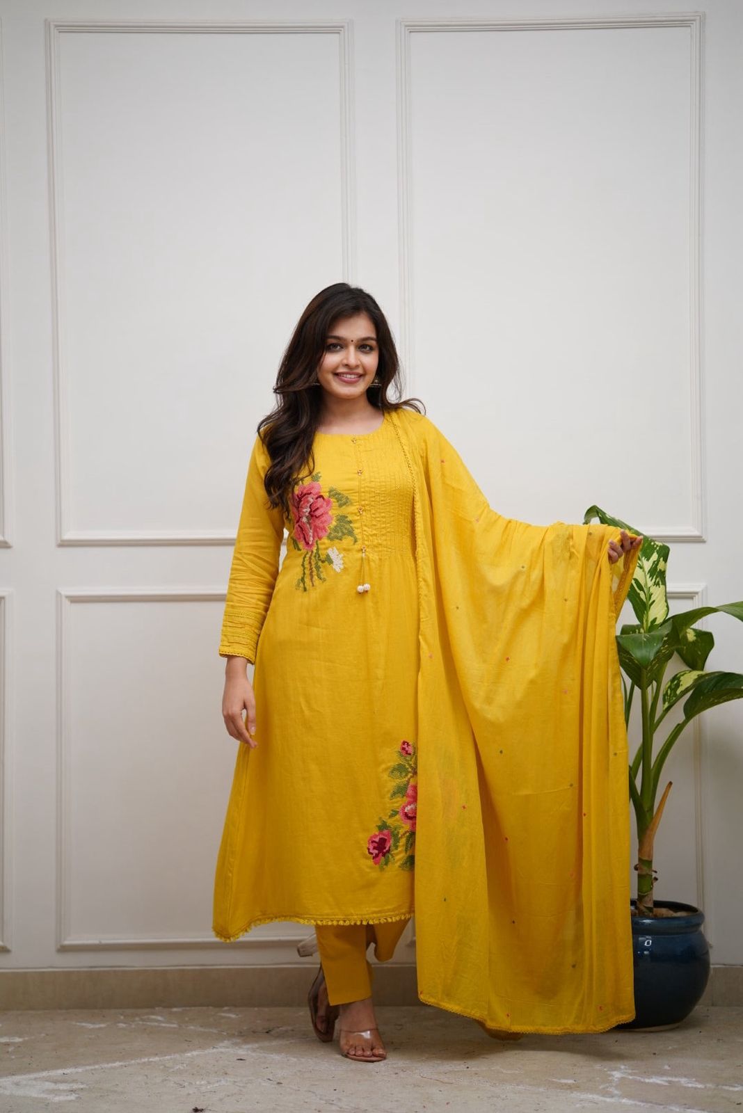 Yellow Embroidery with suqes Heavy Suit set