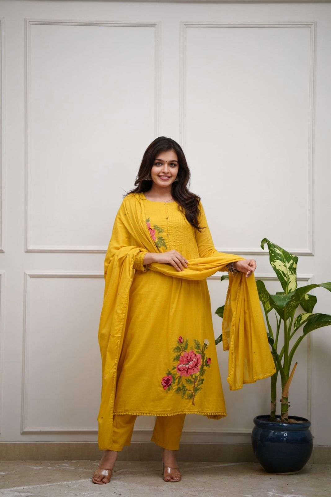 Yellow Embroidery with suqes Heavy Suit set