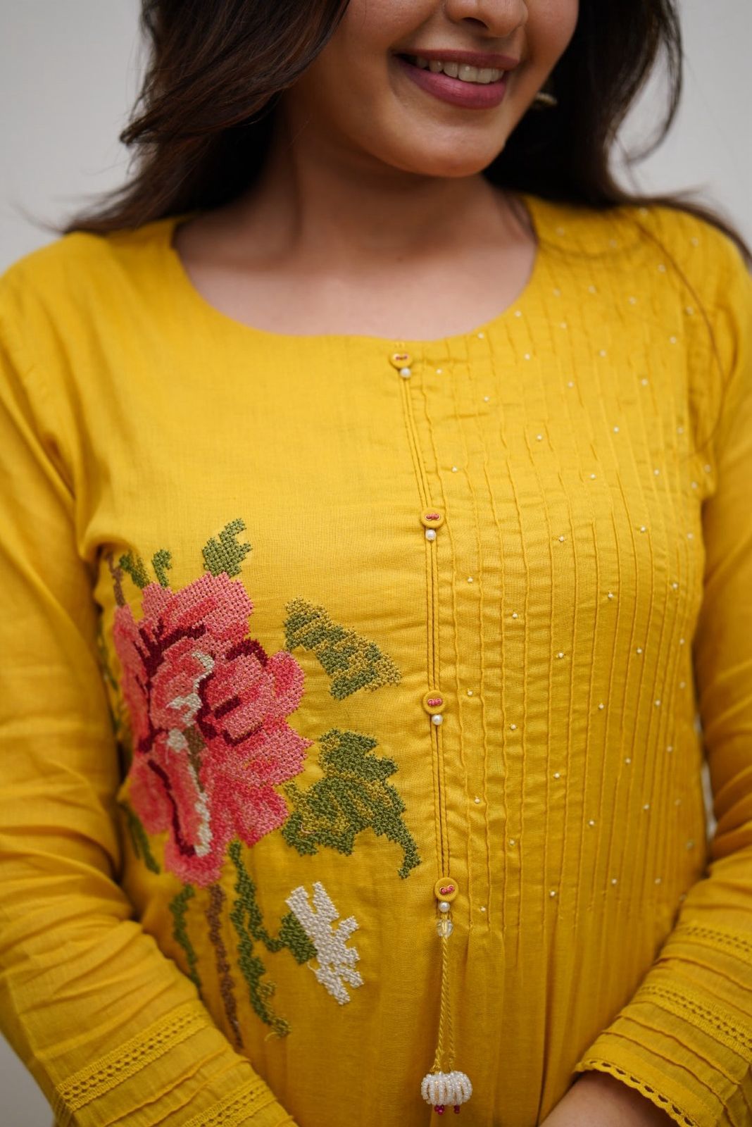 Yellow Embroidery with suqes Heavy Suit set