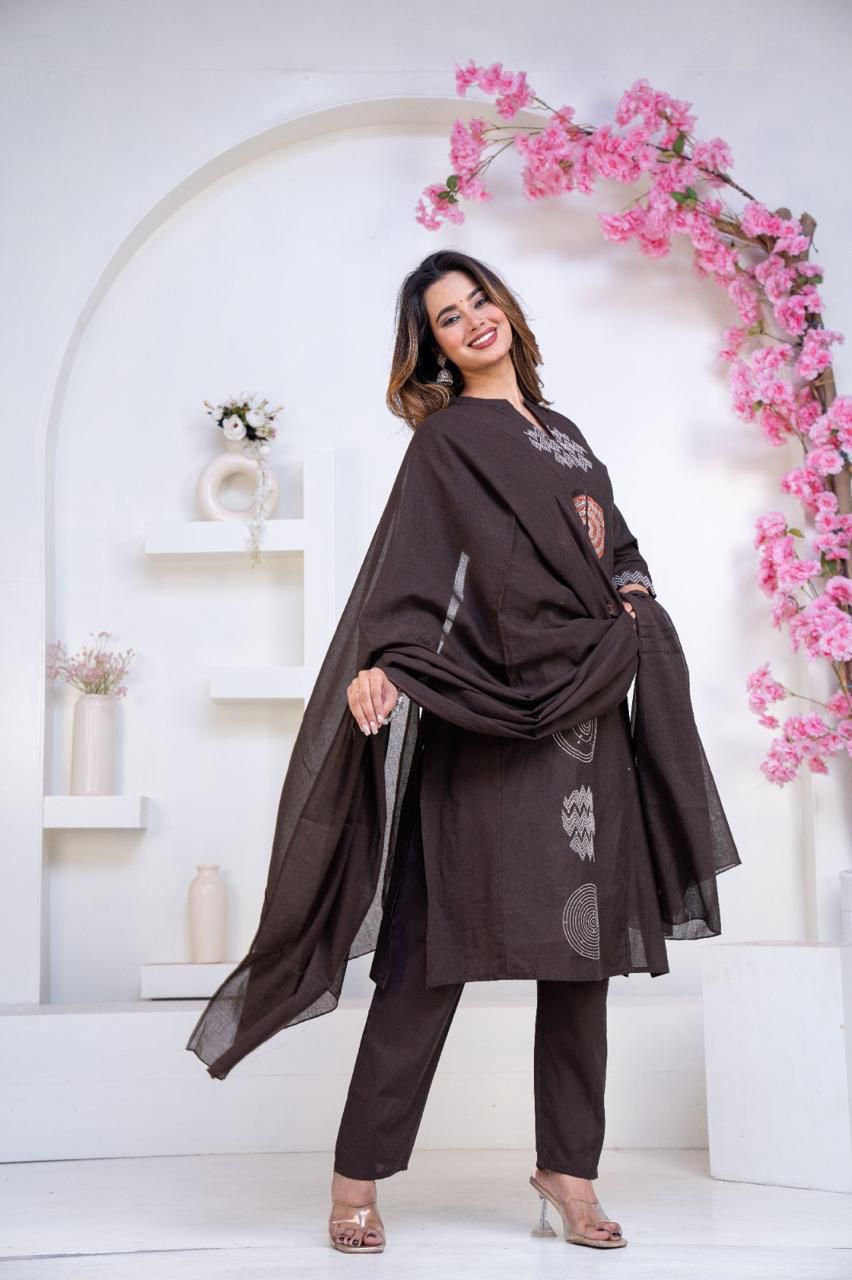 Black floral print suit set