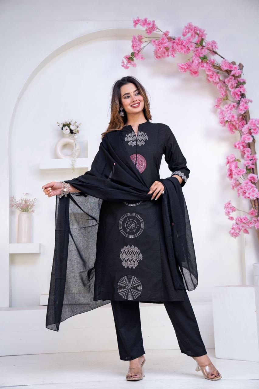 Black floral print suit set