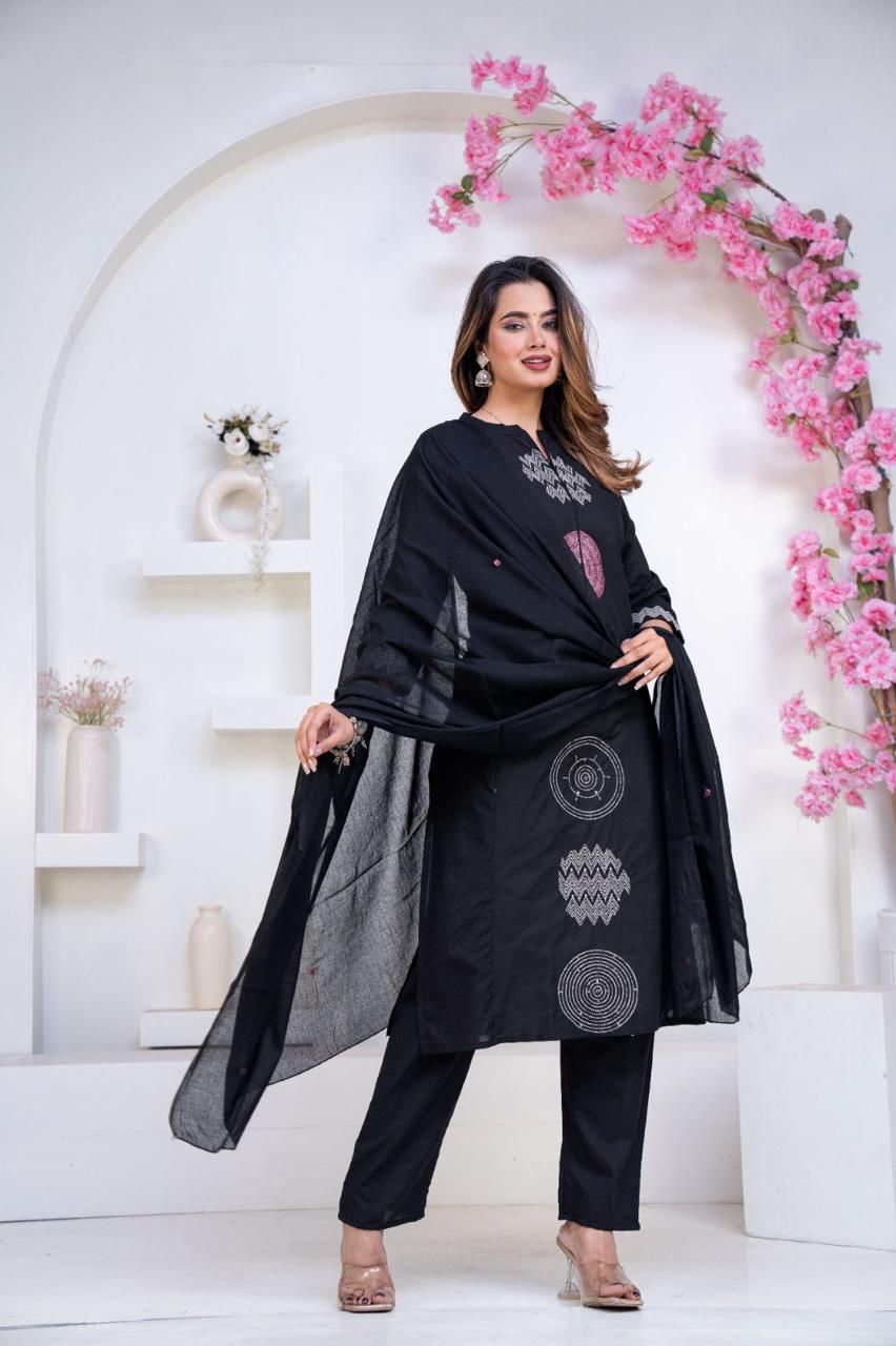 Black floral print suit set