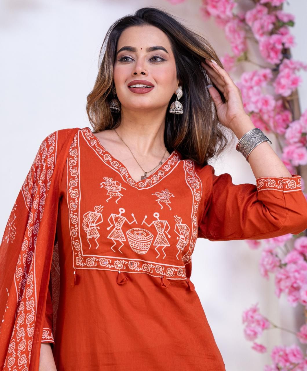 Orange  festive wear  kurti set