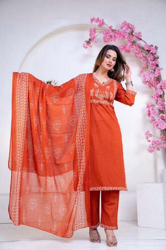 Orange  festive wear  kurti set