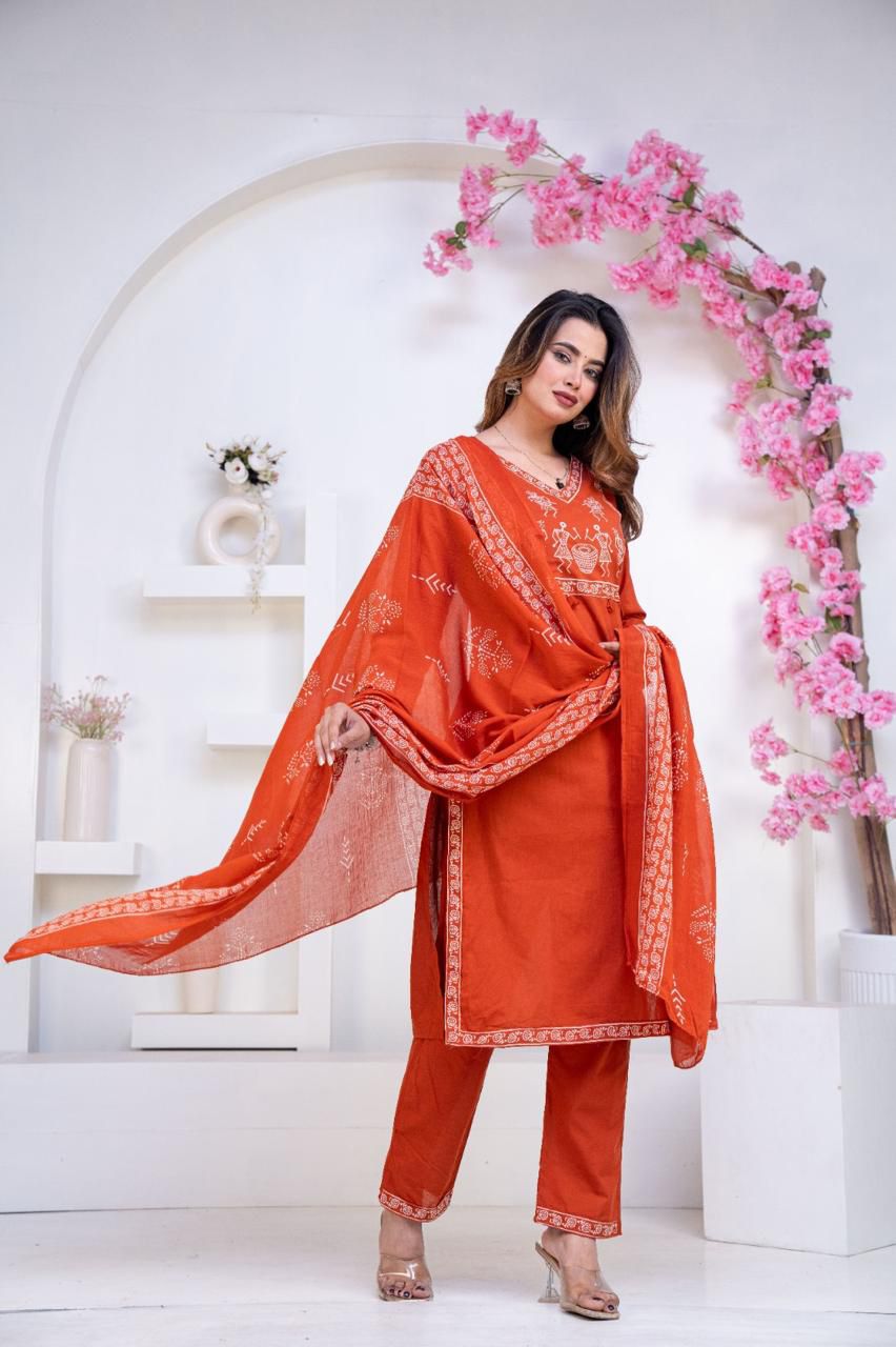 Orange  festive wear  kurti set