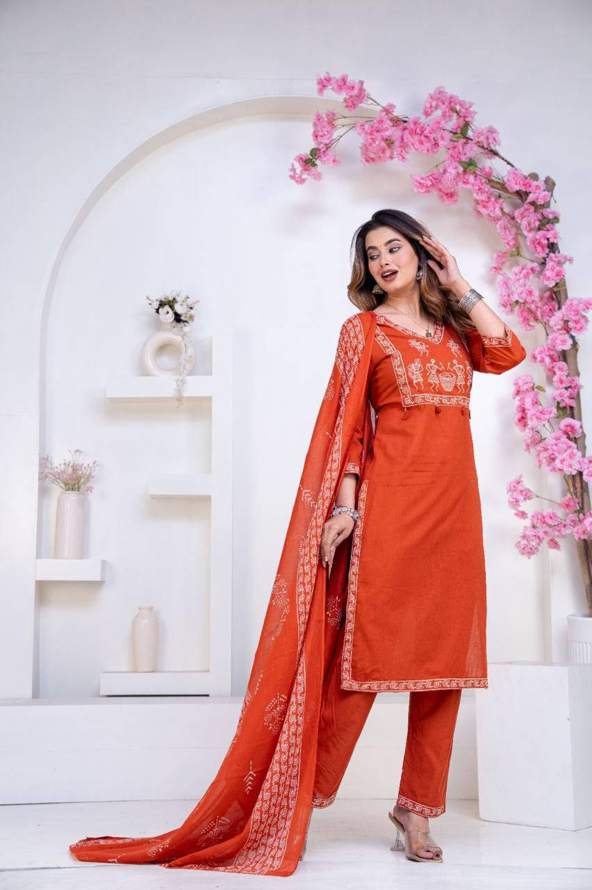 Orange  festive wear  kurti set