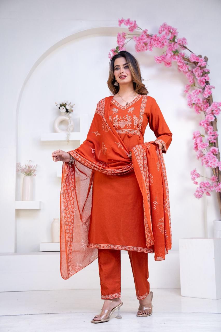 Orange  festive wear  kurti set