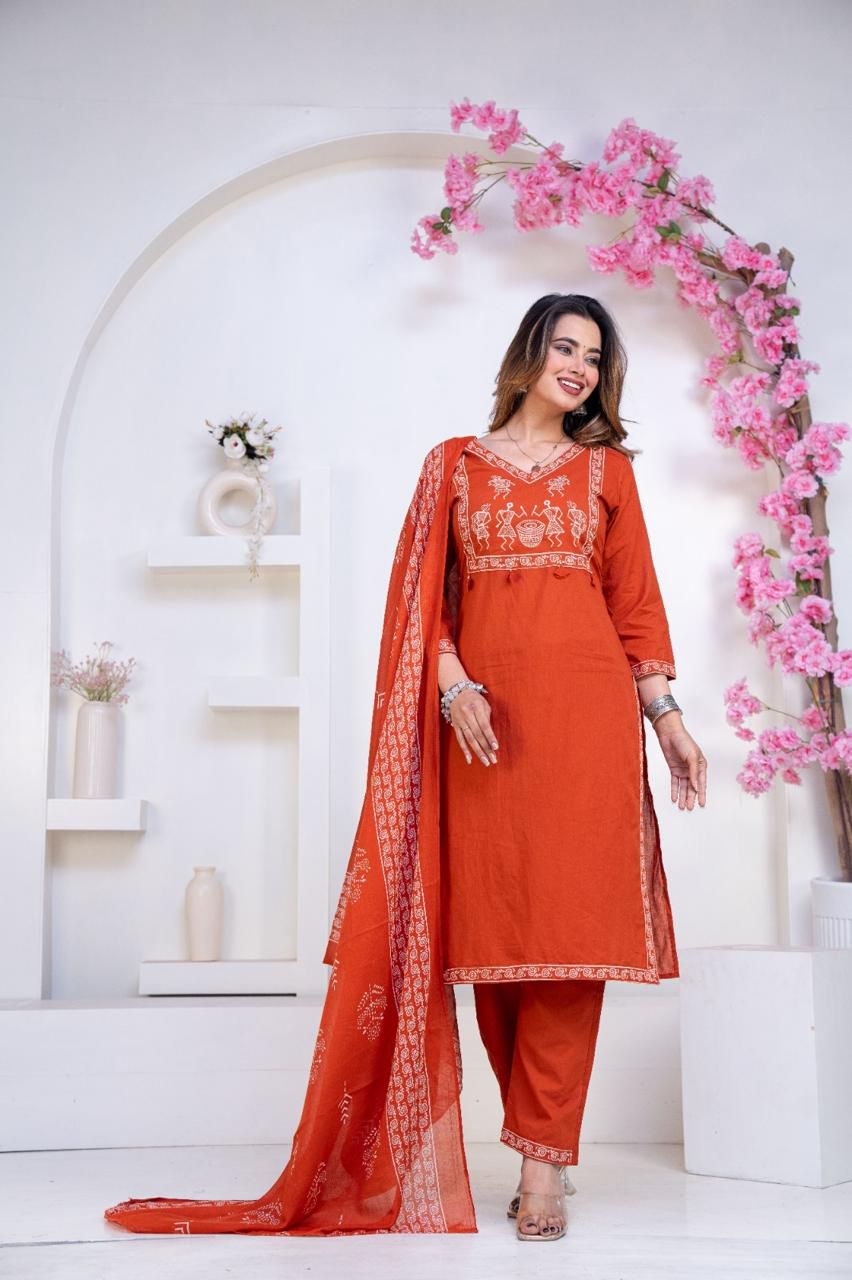 Orange  festive wear  kurti set