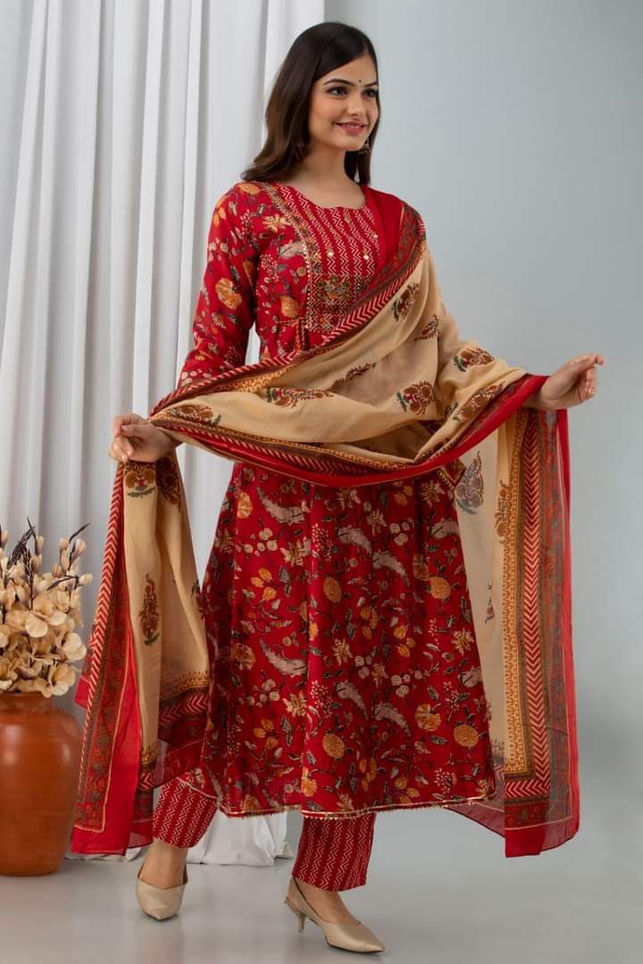 Red Embroidered Anarkali & Dupatta Set