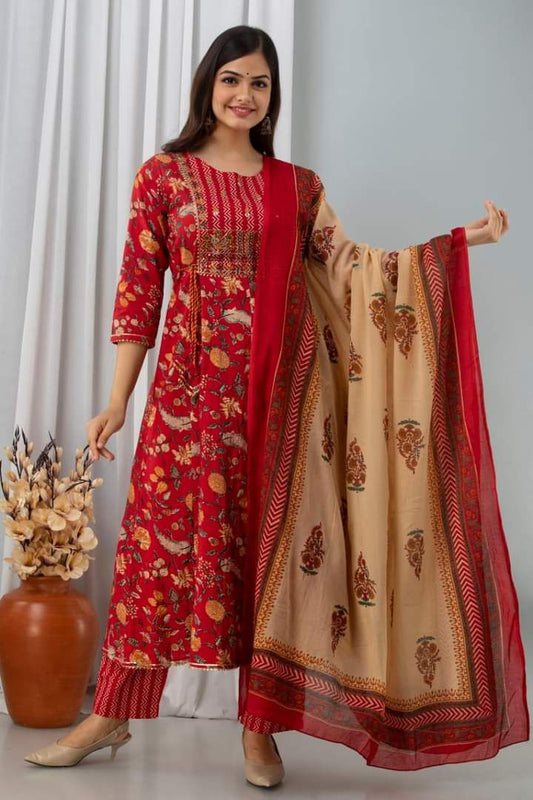 Red Embroidered Anarkali & Dupatta Set