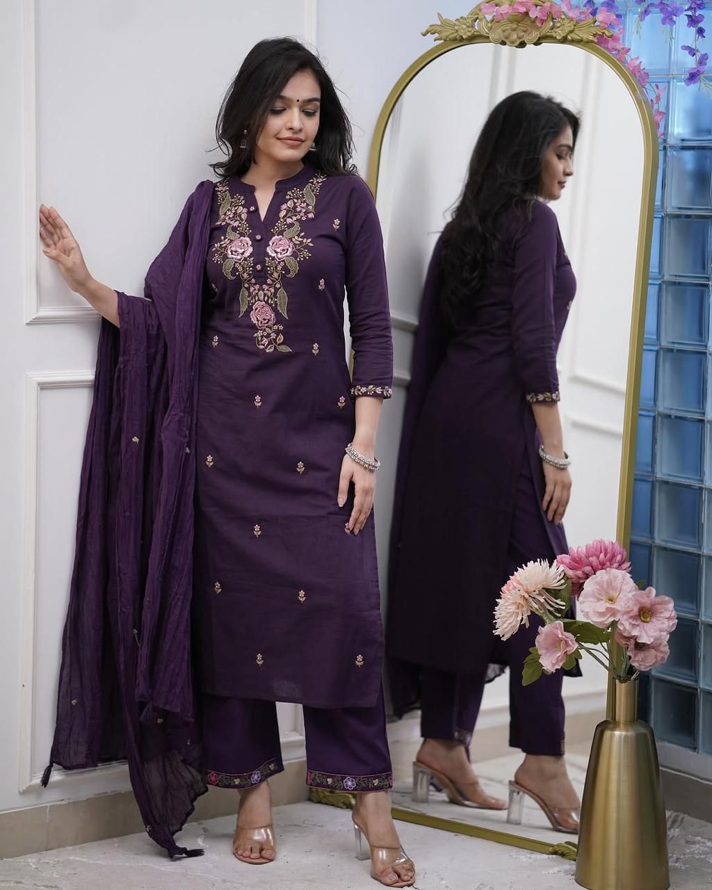 Purple Embroidery suit set