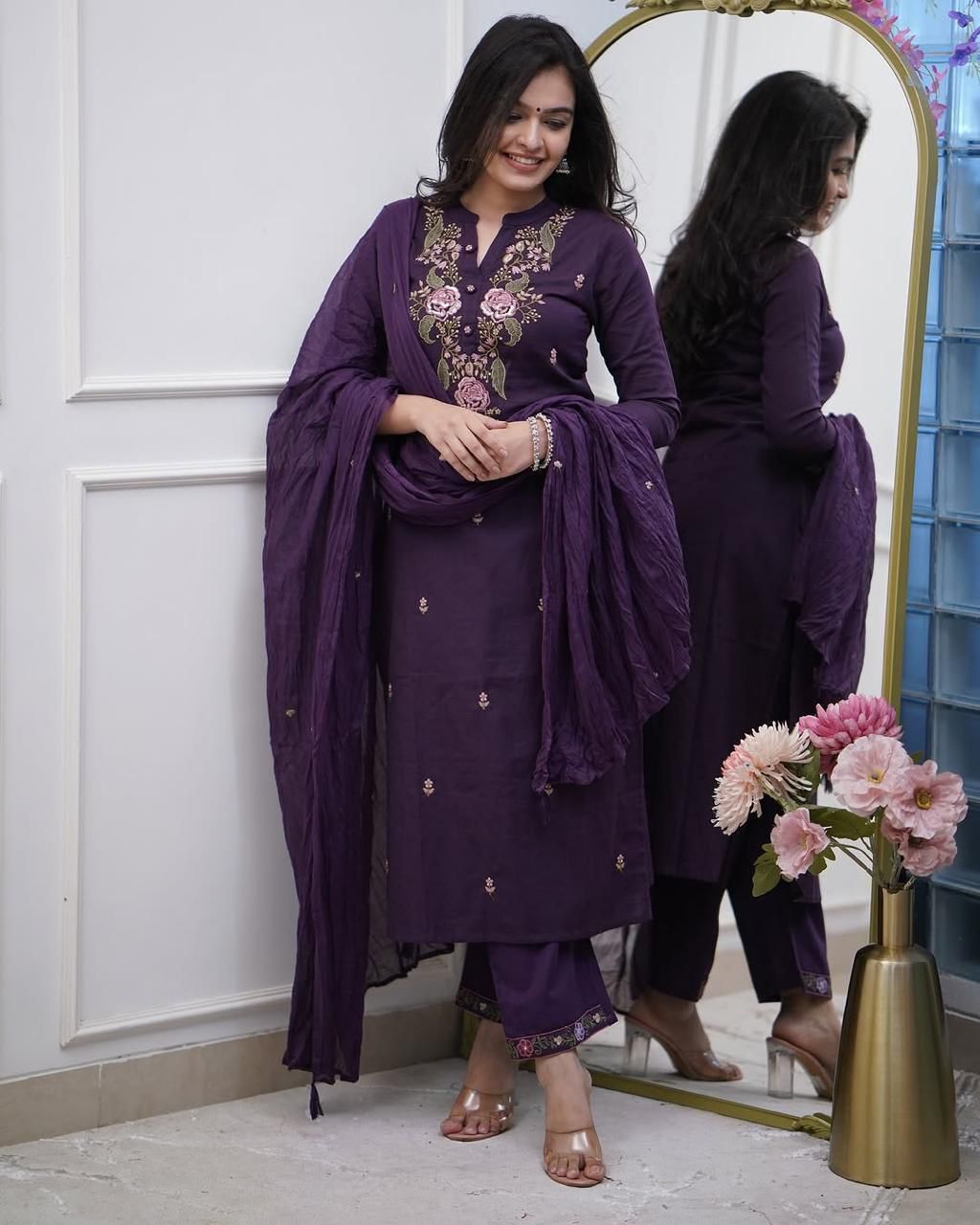 Purple Embroidery suit set