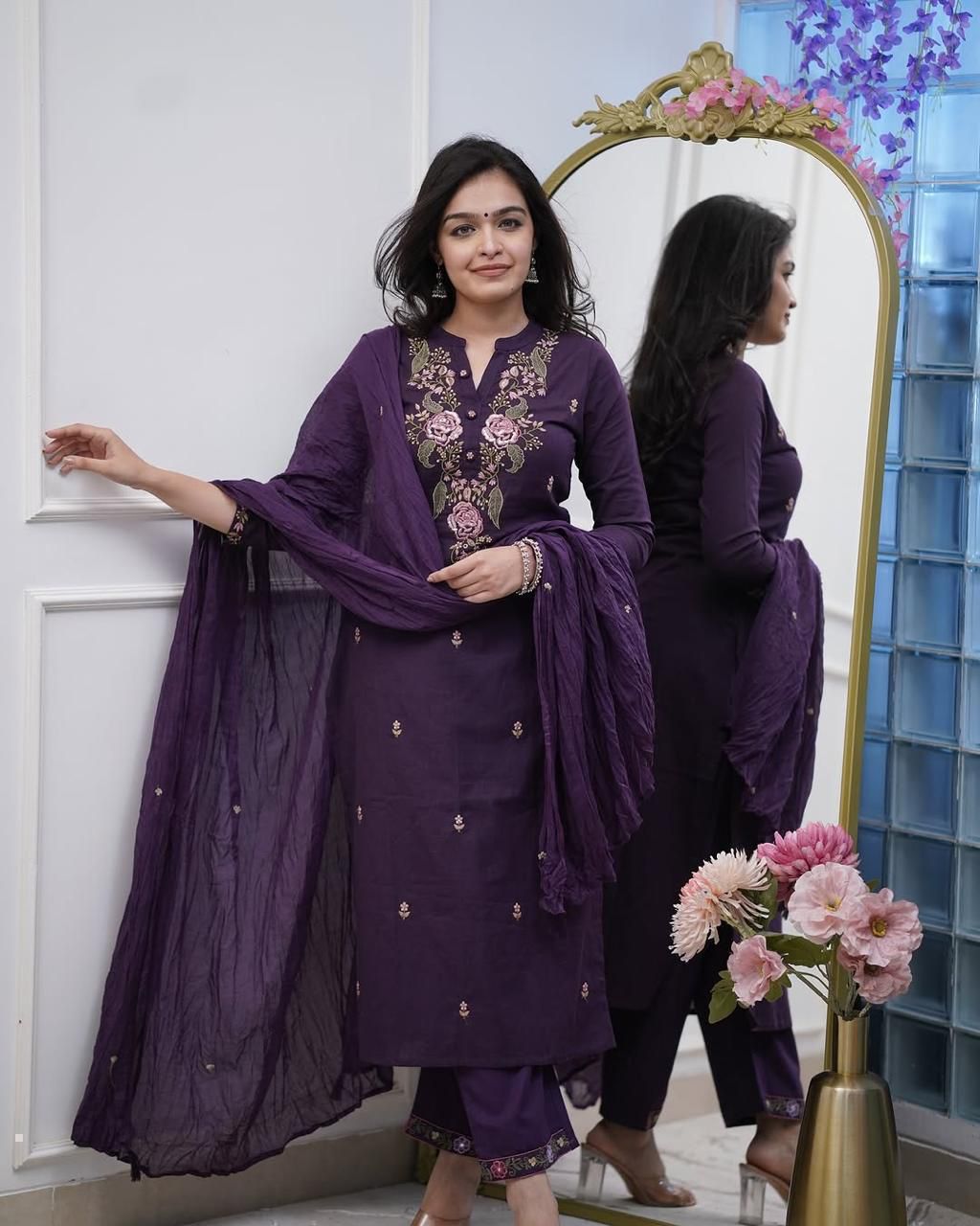 Purple Embroidery suit set