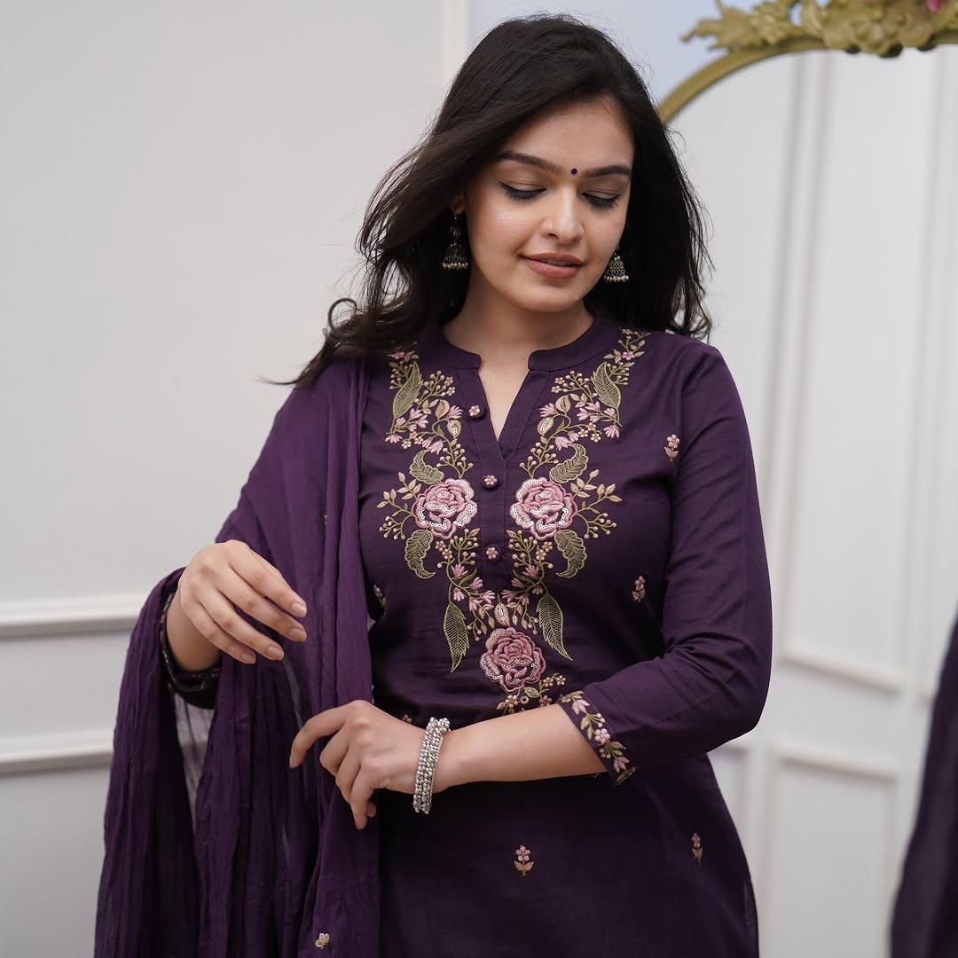 Purple Embroidery suit set