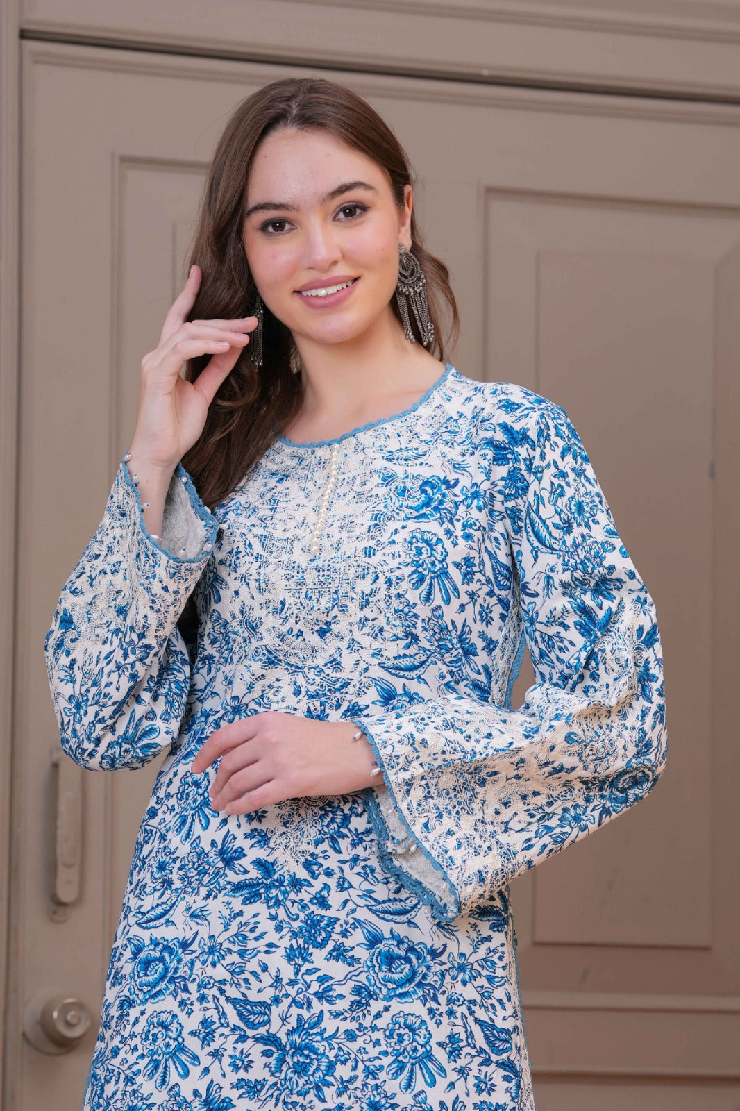 Royal Blue Floral Elegance Suit Set