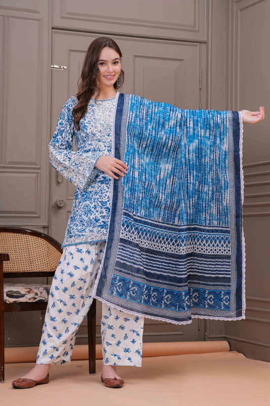 Royal Blue Floral Elegance Suit Set