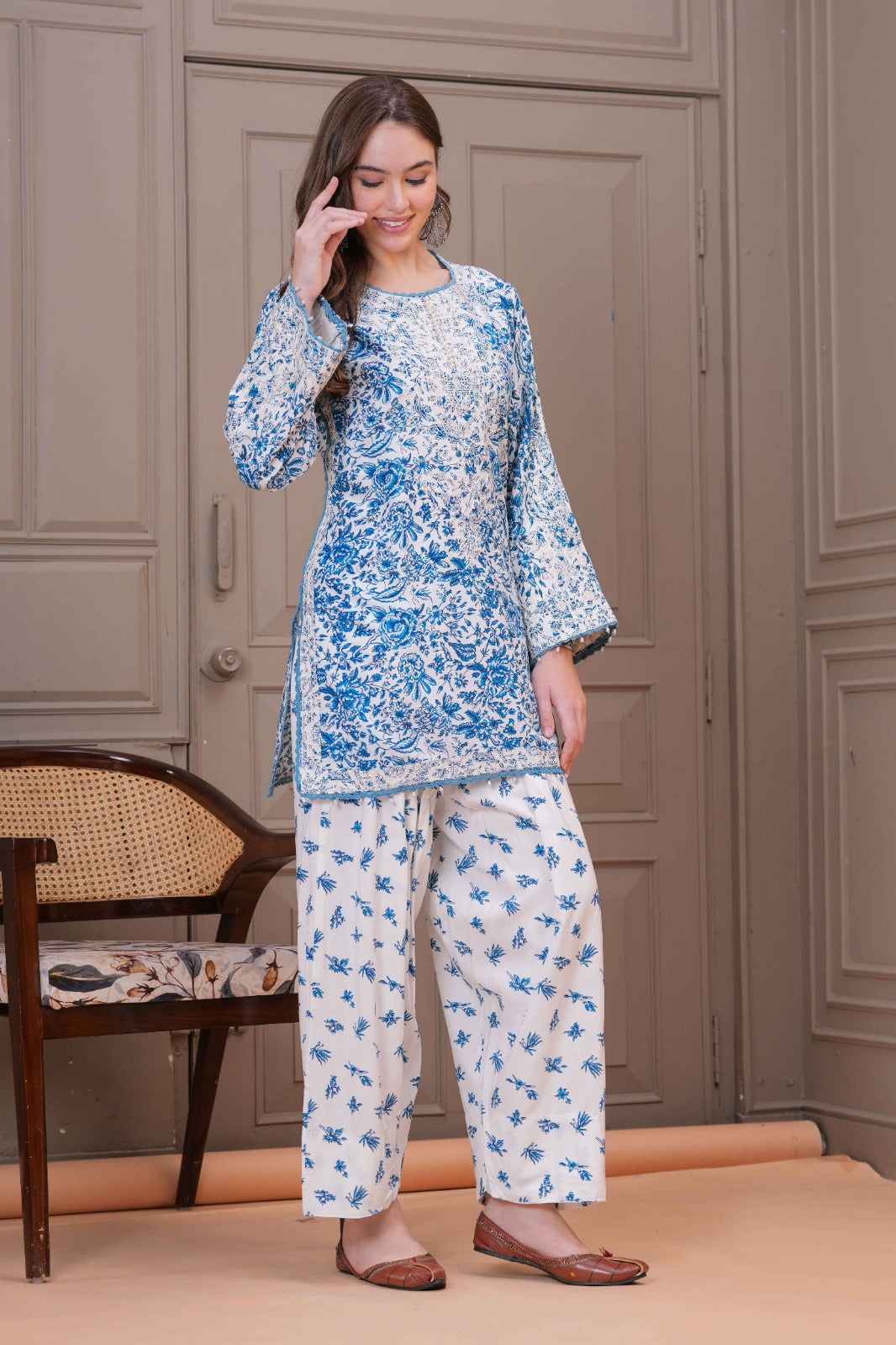 Royal Blue Floral Elegance Suit Set