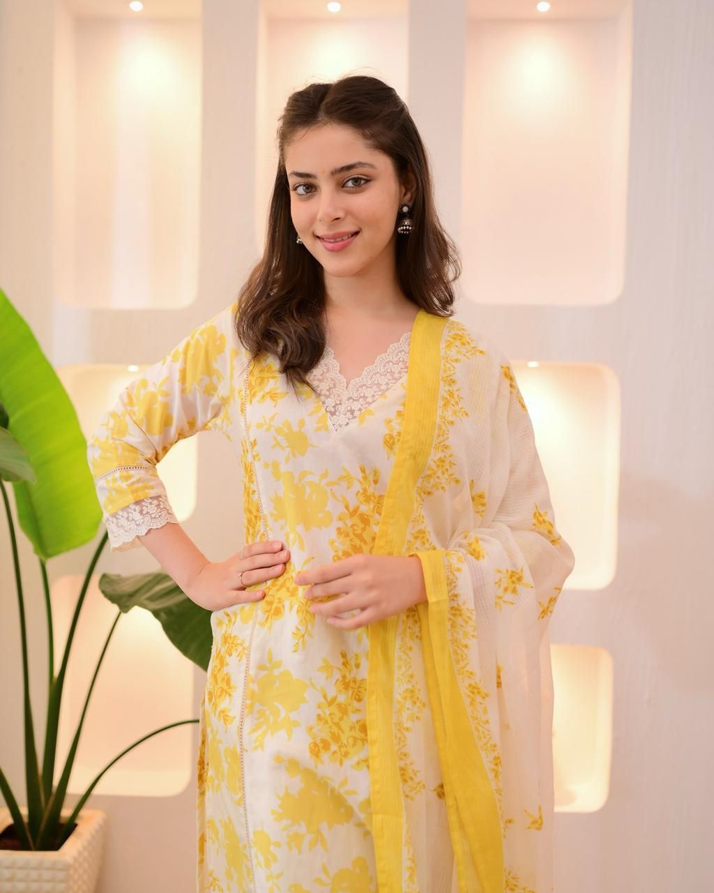 Yellow Floral Cotton suit set