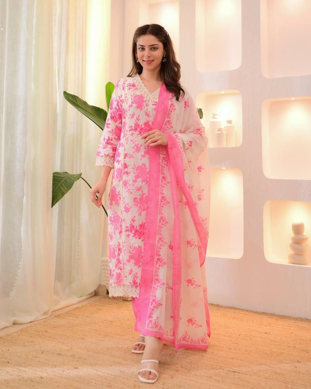 Pink Floral Cotton suit set