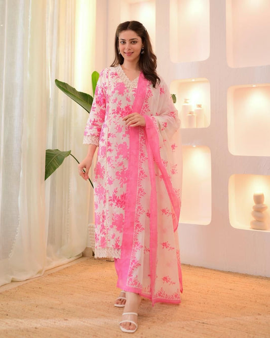 Pink Floral Cotton suit set