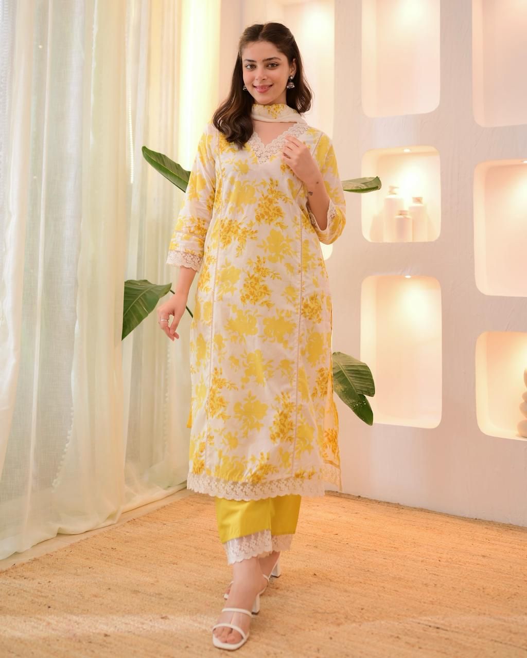 Yellow Floral Cotton suit set