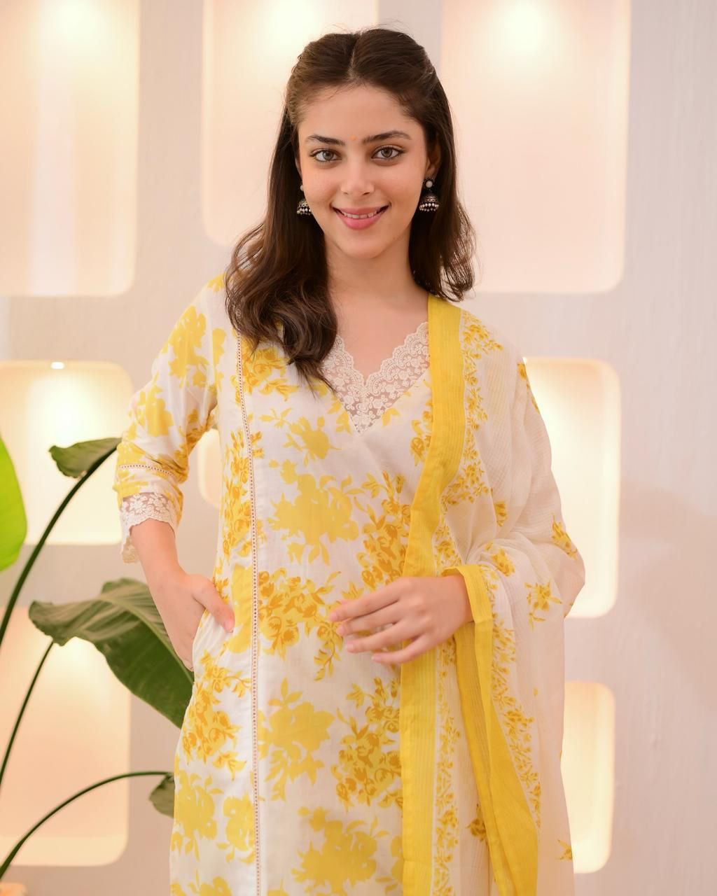 Yellow Floral Cotton suit set