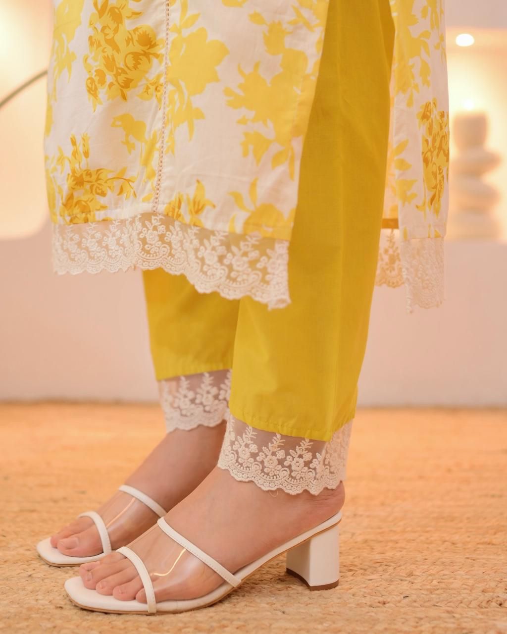 Yellow Floral Cotton suit set