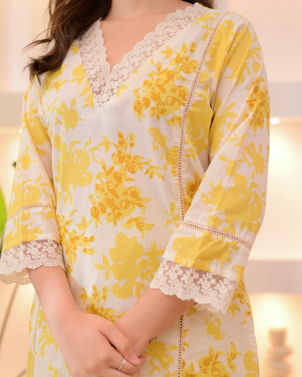 Yellow Floral Cotton suit set