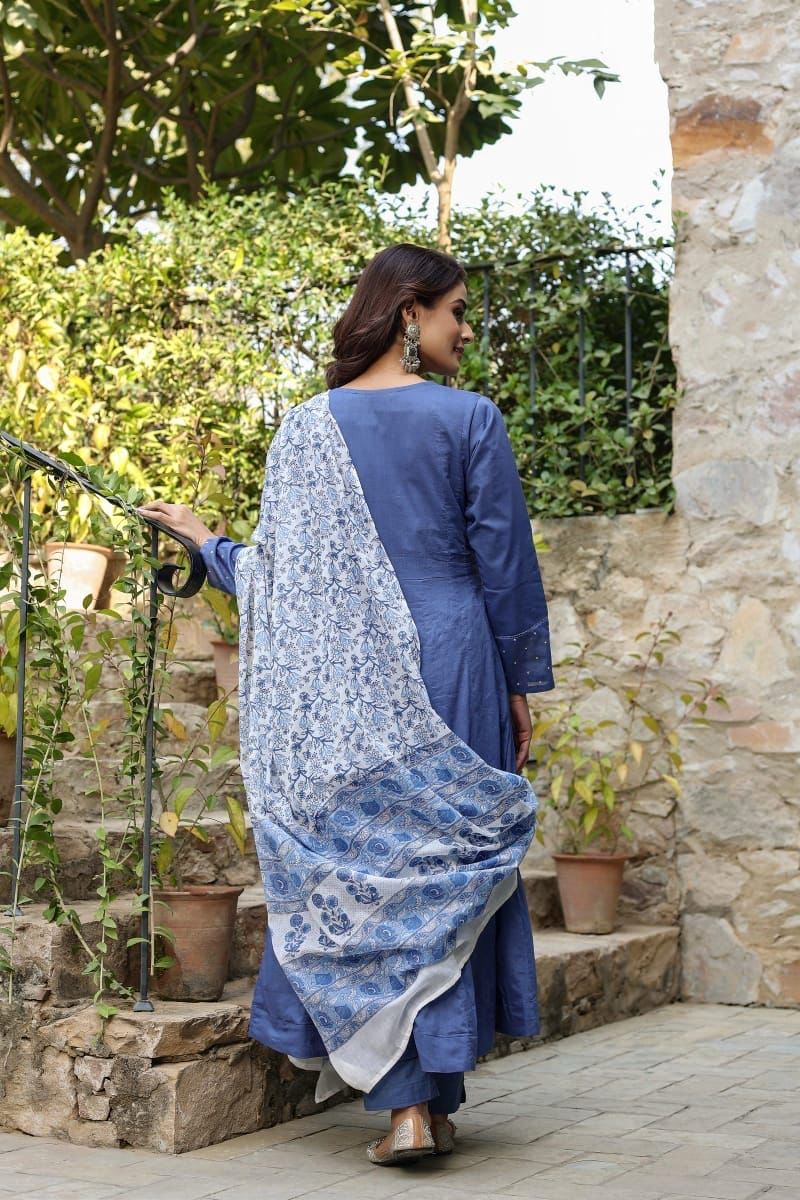 Blue Flaired kurta Suit Set