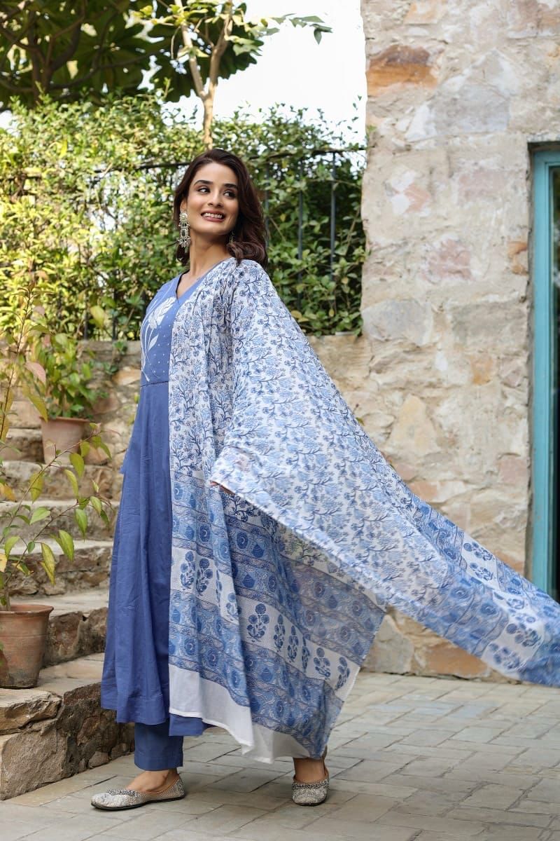 Blue Flaired kurta Suit Set