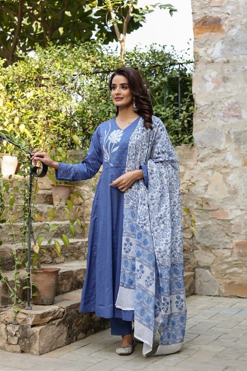 Blue Flaired kurta Suit Set