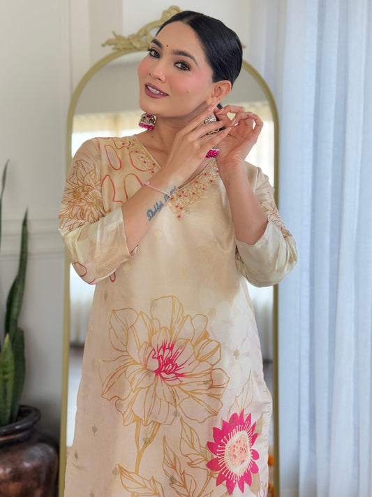 Simmer Jacquard work kurti set